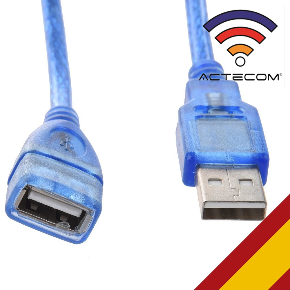 ACTECOM Cable Alargador Extension USB 2.0 Tipo A Hembra a Macho AF-AM 25cm Azul