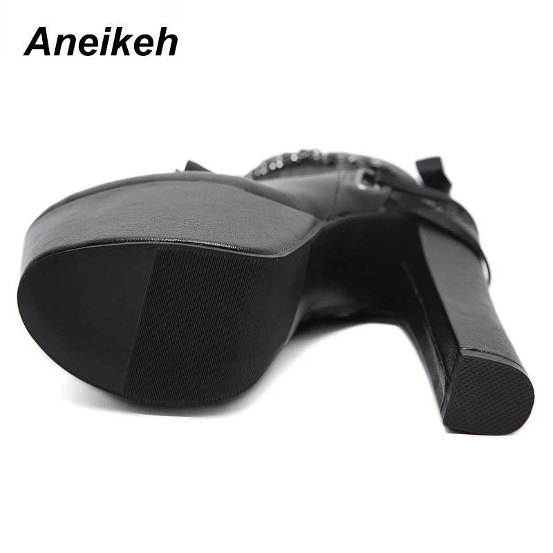 Aneikeh/мотоботы на молнии с металлическими цепочками и заклепками; женская обувь; ботильоны на очень высоком каблуке и платформе; Готический Байкер в стиле панк-рок