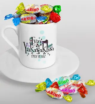 

Personalized House Yakışıklısı Turkish coffee Cup and Haribo Candy Gift Set-4