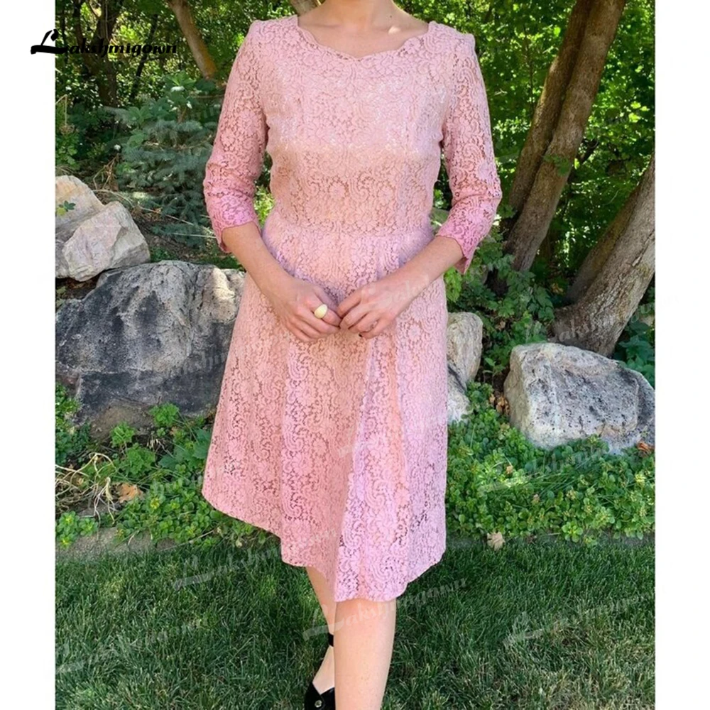 

Elegant Vintage Pink Lace Mother of the Bride Dresses 2022 robe femme Prom Party Gown Wedding Guest Plus Size robes de soirée