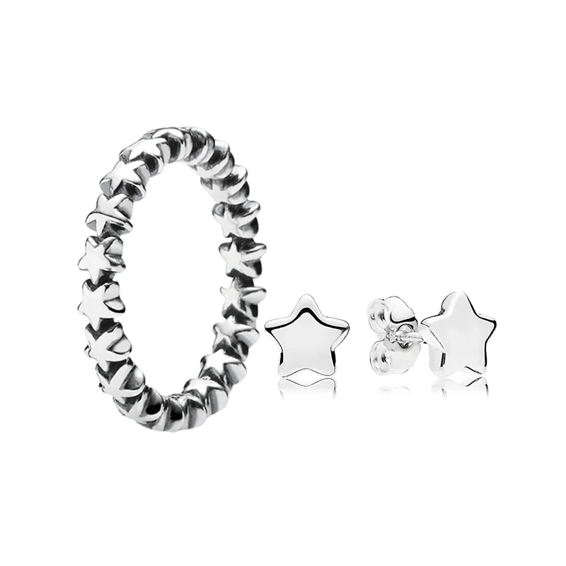 

2020 New High Quality S925 Sterling Silver Original Sparkling Star Earrings Rings Women Fashion Romantic Jewelry Set