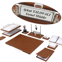 Zenia роскошный кожаный Настольный набор, набор блокнотов с именной табличкой, двойной лоток, настольный органайзер, Офисные аксессуары, аксессуары для стола