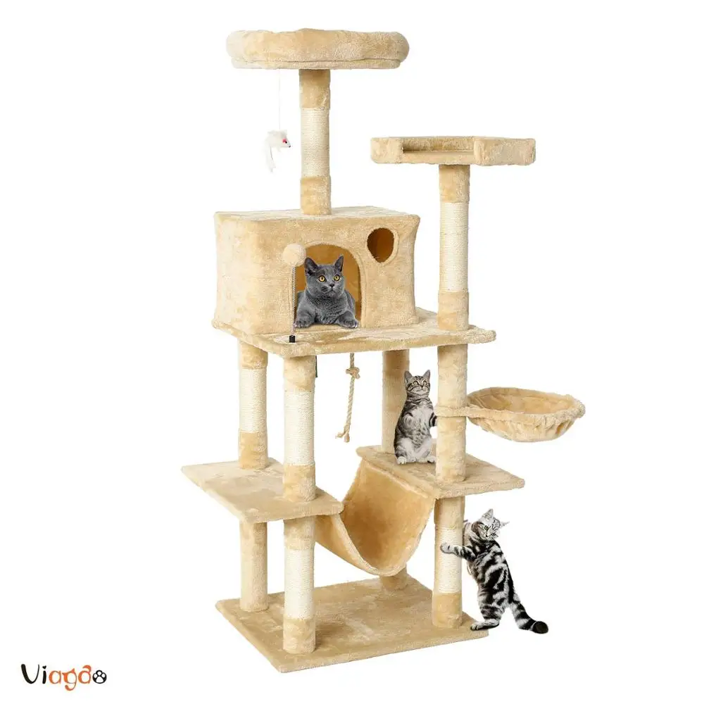 

63 Inches Cat Climbing Tower Activity Tree Condo Furniture Scratch Post for Kittens Pet House Play