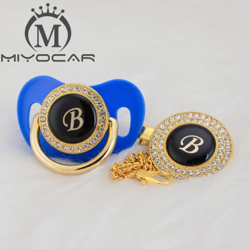 MIYOCAR, золотое, серебряное название, инициалы, Буква B, красивая, шикарная соска и соска, клипса, BPA бесплатно, пустышка, блестящая, уникальный дизайн, LB - Цвет: LB-6    6-18M