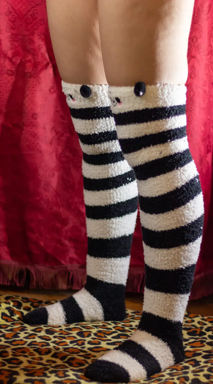 Winter Warm Coral Fleece Long thigh high Socks Girls Women Animal Modeling Stockings Striped Cute Knee Socks medias de mujer|Stockings|   - AliExpress