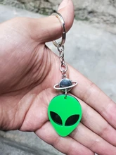 LLavero de cabeza de Alien acrílico, llavero de Alien verde fluorescente/llavero espacial/Kawaii/gótico Pastel/OVNI