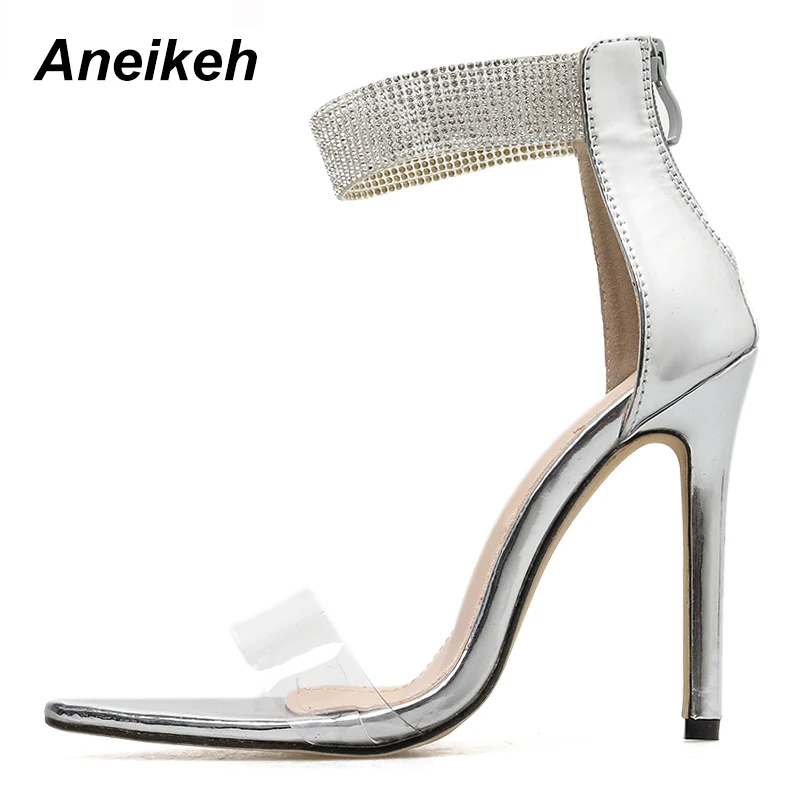 Aneikeh/Новинка; шикарные, на высоких каблуках; женские босоножки из ПВХ с шпильки пикантная Обувь на высоком каблуке летние босоножки Туфли-лодочки размер 42