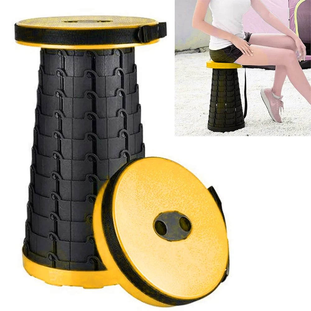 Табурет Складной телескопический Стул 24х24х45 см Telescopic Stool Желтый | Спорт и