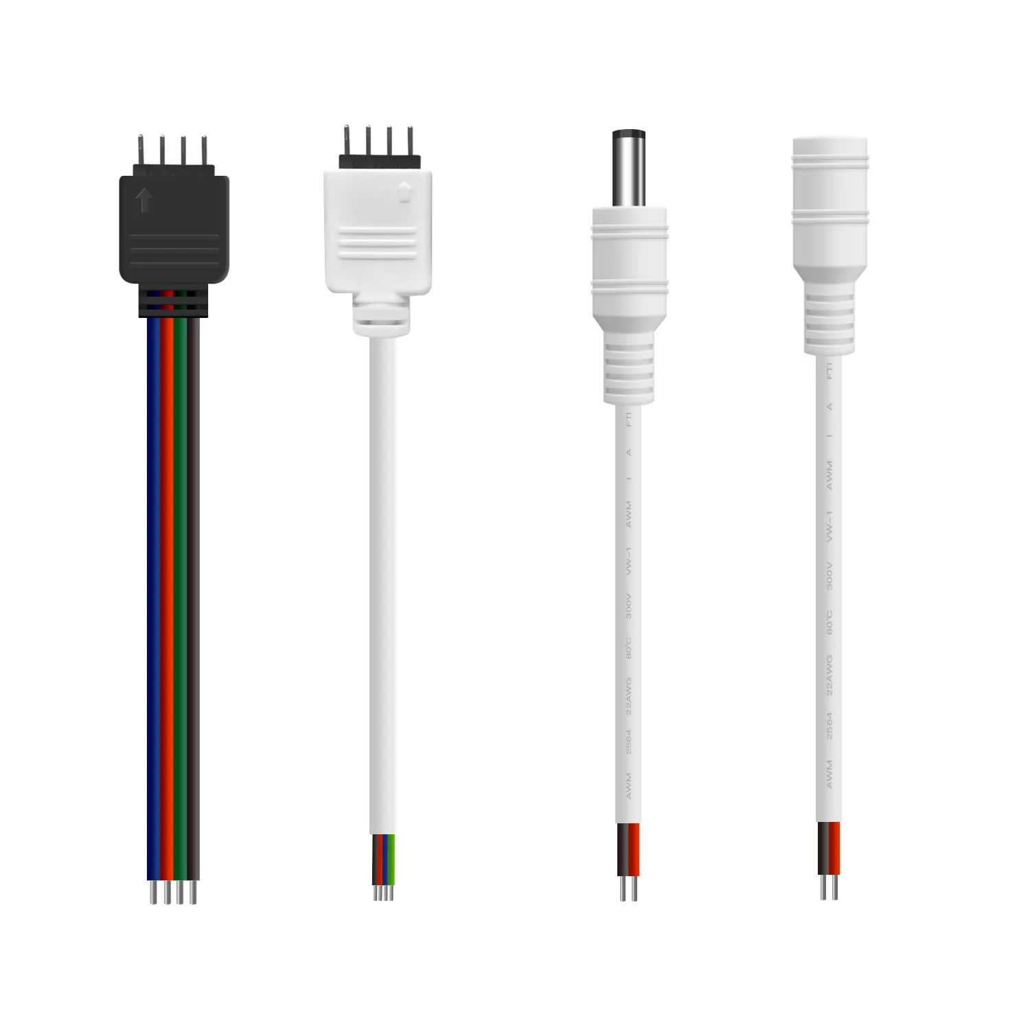 3pcs/lot Power Cord Wire Interface Connector DC 5.5mm Male Female Jack Flat 4-pin White Plug 5V 12V 24V Led Strip