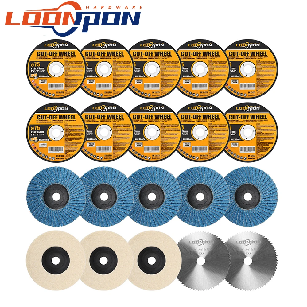 3 Inch Angle Grinder Polishing Wheels Set, 2/5 inch Arbor Cutting and Grinding Wheel Kit for Grinding and Polishing cutting burr die grinder bit for diy woodworking metal carving polishing engrave