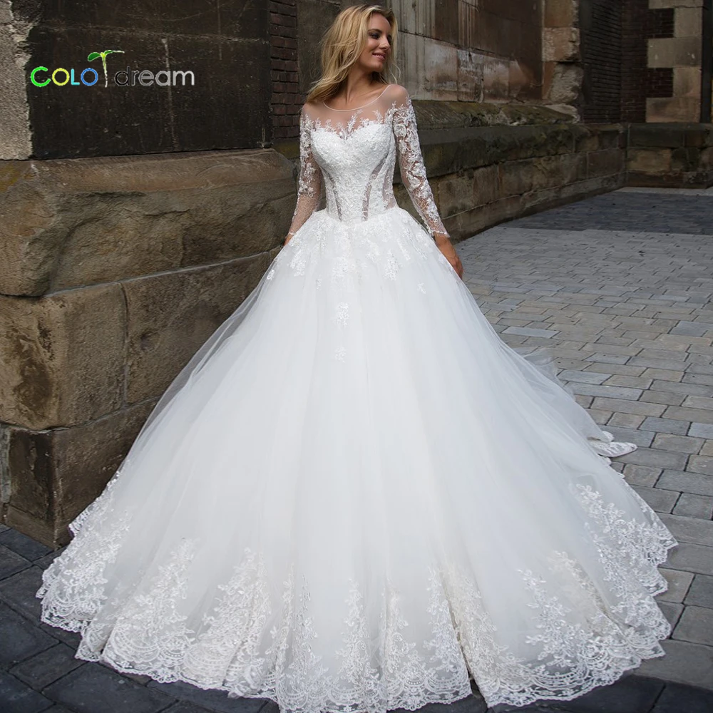 Свадебное платье трапециевидной формы vestido de novia с круглым вырезом