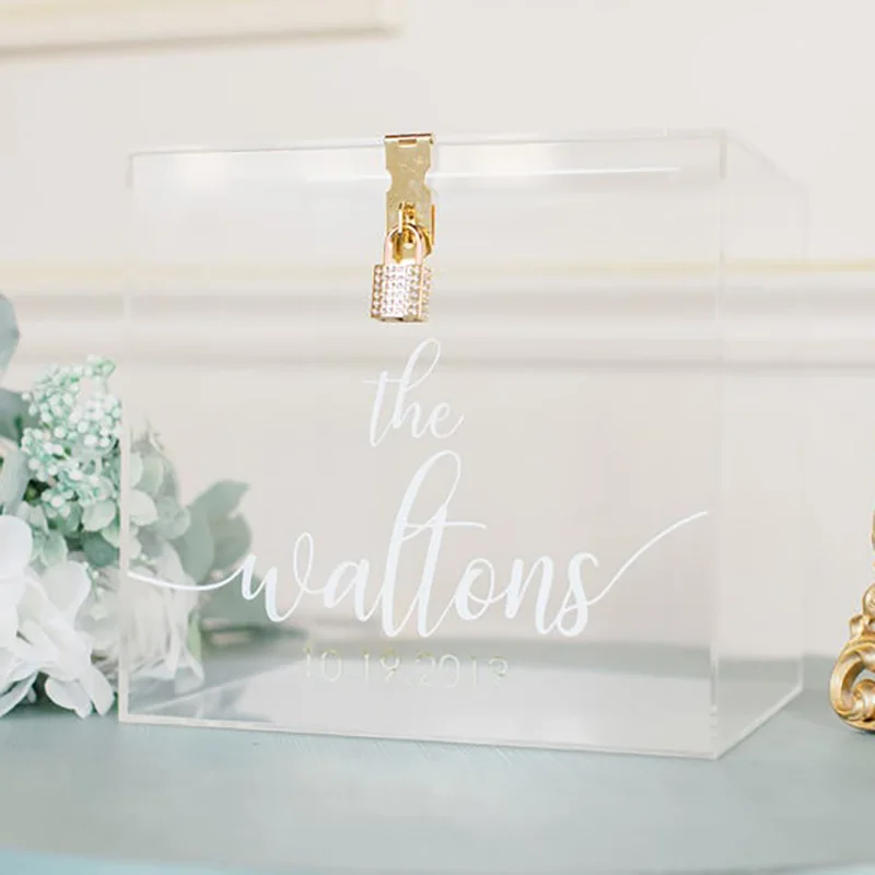 

Personalized Acrylic Wedding Card Box without Lock and Key Lockable Card Holder Wedding Money Boxes 25x25x25cm