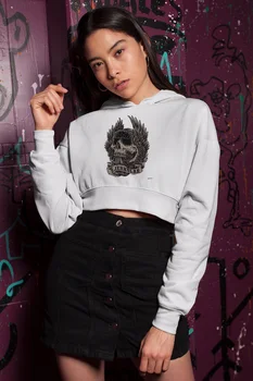 

Angemiel Wear Jerkslab Skull And Crossbones White Short Hooded Sweatshirt
