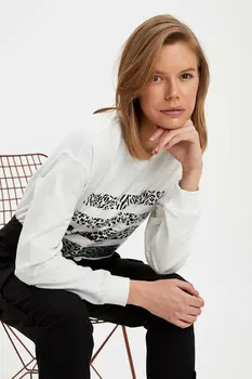 

DeFacto Woman's White Sweatshirt Women' Spring Casual Hoodies Women's Zebra Prints Sweatshirts Tops-M9345AZ20SP