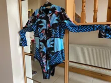 Bañador estampado de flores para mujer, una pieza, monokini, manga larga, traje de baño para surfear