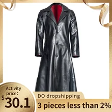 Мужское модное длинное пальто в готическом стиле, кожаное пальто вампира, искусственная кожа, стимпанк куртка, мужская приталенная одежда с длинным рукавом, верхняя одежда