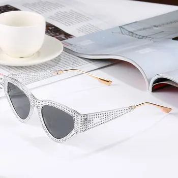 

FC OPTICS Diamond Sunglasses Women Designer Brand Luxury Cat Eye Sunglasses Transparent Frame Vintage Shades