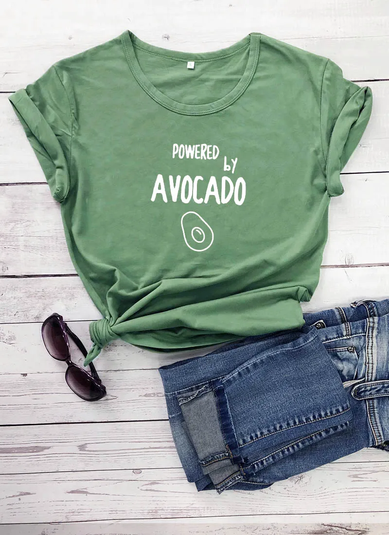 

Powerd BY AVOCADO Printed New Arrival Women's Funny Casual 100%Cotton T-shirt Vegan Shirt Vegetarian Top Tee Powered by Tees