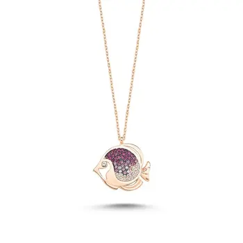 

Angemiel 925 Silver Pink Grayscale Zircon Fish Necklace-Rose Gold Plated