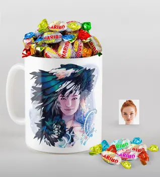 

Personalized Women 'S Abstract Caricature Of mug And Haribo Fruitbons Candy Gift Seti-3