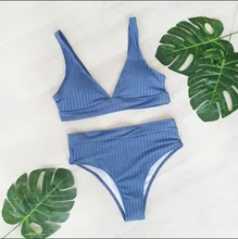 Womens Swimsuits Swimwear Bikini-Set Ribbed Push-Up Black INGAGA High-Waist Biquini