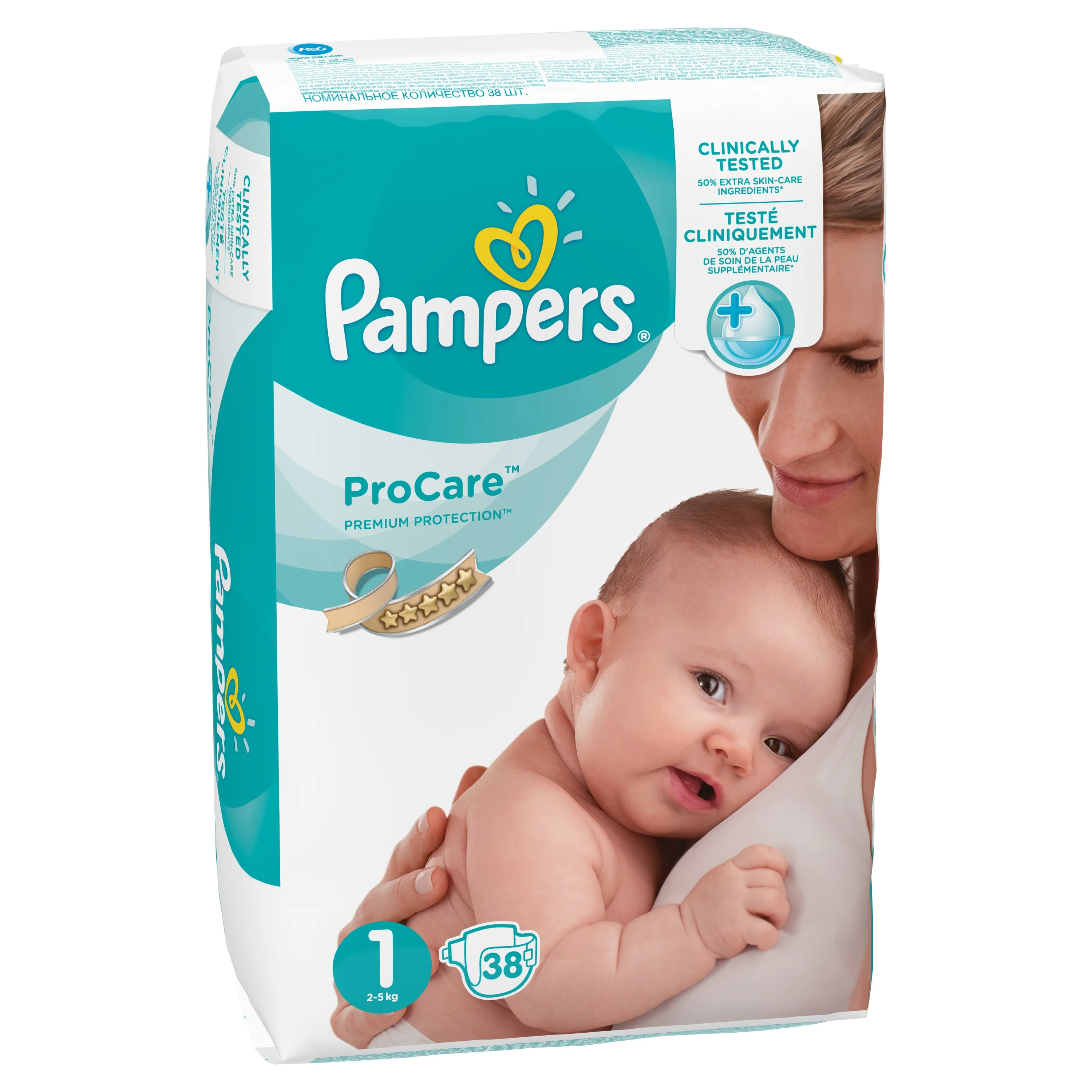 Pampers Procare Premium Protection Размер 1, 38 шт., 2–5 кг