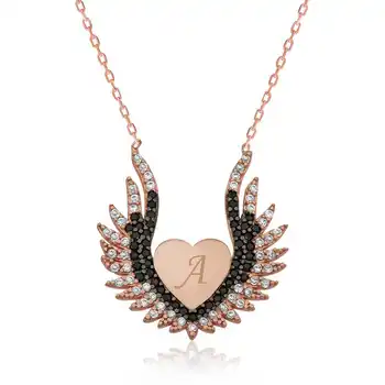 

925 sterling Silver Heart Angel Wing Lady Necklace