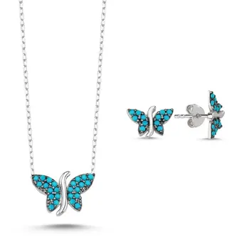 

Angemiel 925 Silver Nano Turquoise Stone Butterfly Set-Rhodium Plated