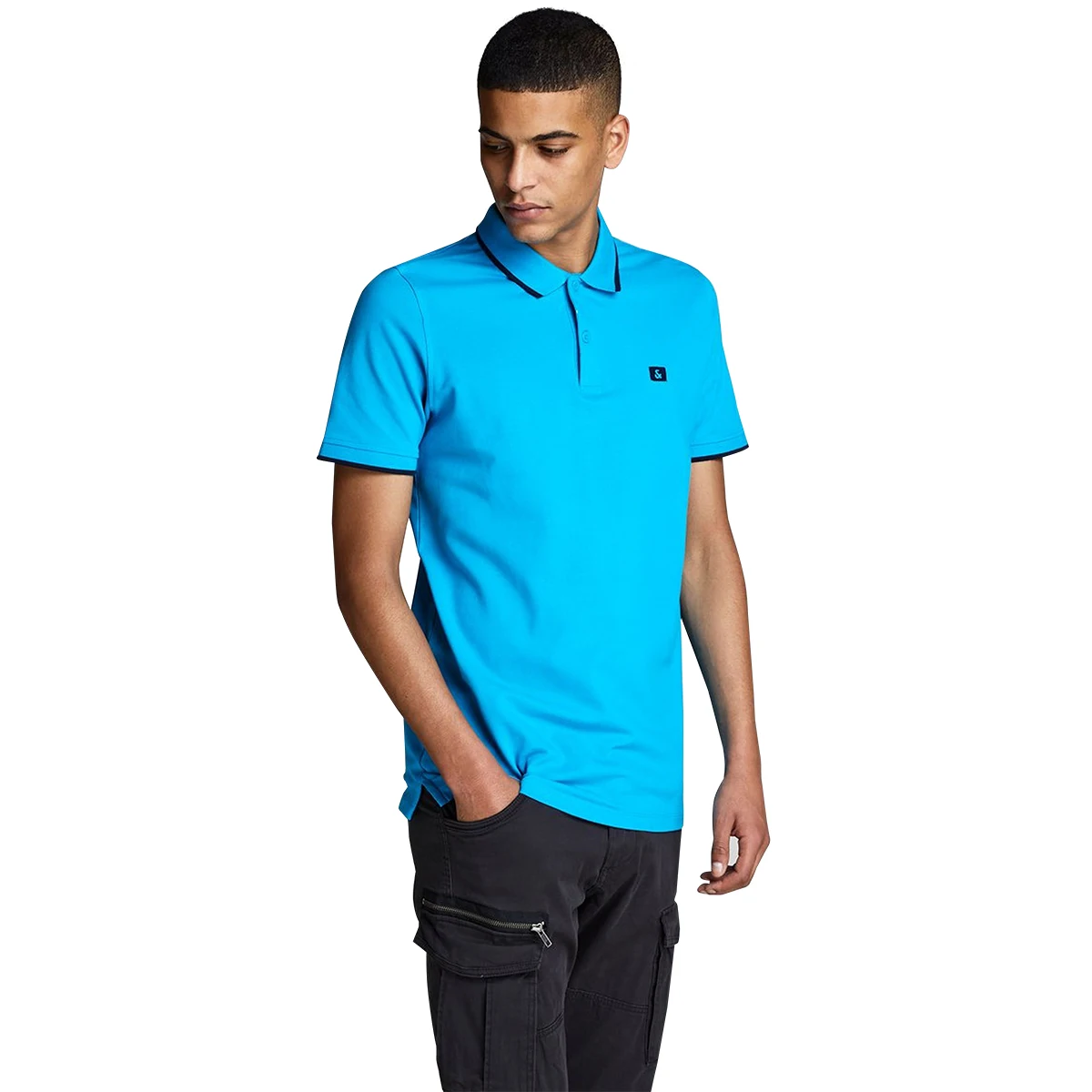 Jack& Jones первой необходимости Jjestone поло воротник футболки для мужчин t shirirt 12147114 - Цвет: Бирюзовый