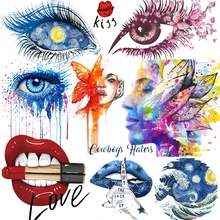 Cartoon Patches For Clothes Butterfly Eye DIY Thermal Sticker On Clothes Sexy Lips Lady Heat Transfer Patches Iron On Transfer