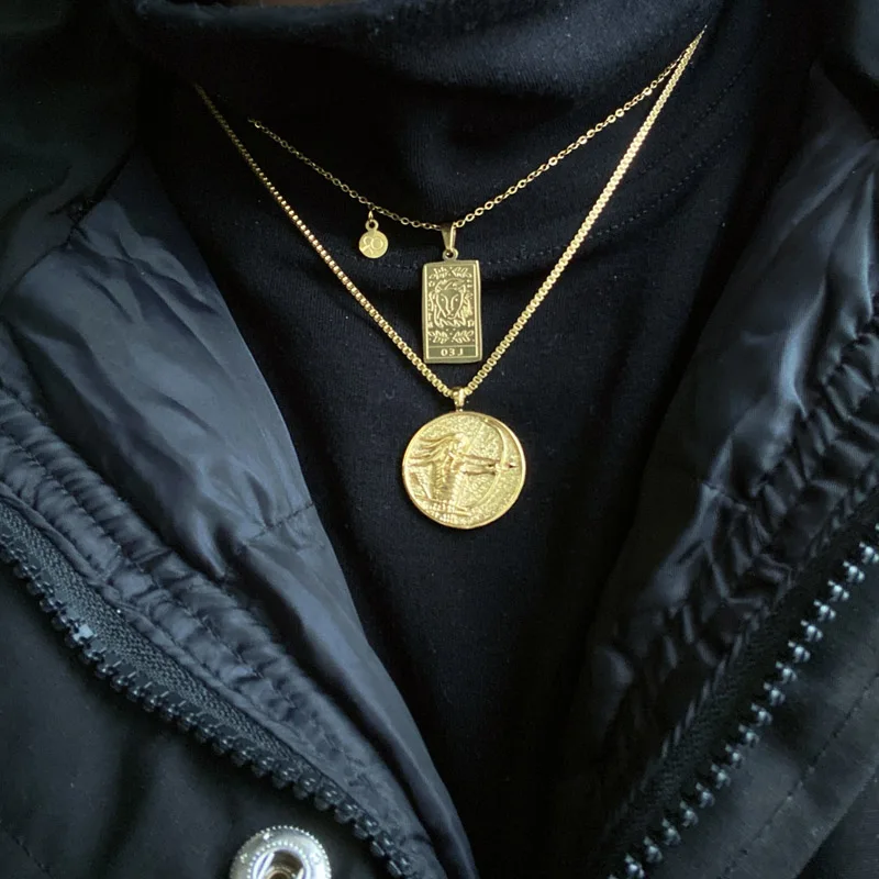 Zodiac Necklace For Women Vintage Gold Stainless Steel Aquarius Pisces Leo Constellation Chain Choker Necklace Goth Jewelry Gift