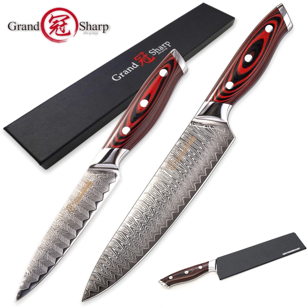 Discount  Kitchen Knife Set Chef Utility Damascus Knives vg10 Japanese Damascus Steel Home Improvement Kitche