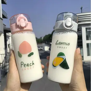 

ZOUNICH Glass Water Bottle Cover Bottle 320ML Vacuum flask Flamingo Pattern Thermal Mug Travel School Water Of Bottle