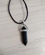 Colgante de cristal Natural con forma de columna Hexagonal para mujer, colgante de piedras, cadena de cuero, joyería