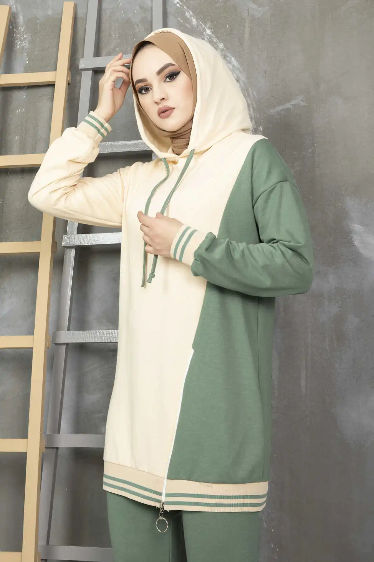 

Women Double Color Zippered Hijab Suit Ramadan Muslim Fashion Long Sleeve Maxi Kaftan Turkey Spring Summer Arabic Islamic Clothing