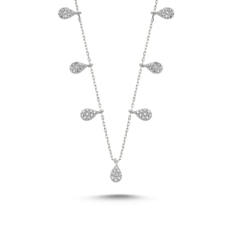 

Silver 925 Sterling Zircon Cubic Zirconia Dangle Drop Necklace