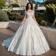 Модное свадебное платье с аппликацией, юбка-лебедка AW02, с длинным рукавом, расшитая бисером, ТРАПЕЦИЕВИДНОЕ платье принцессы для невесты, со шлейфом, по индивидуальному заказу, Vestido de Noiva