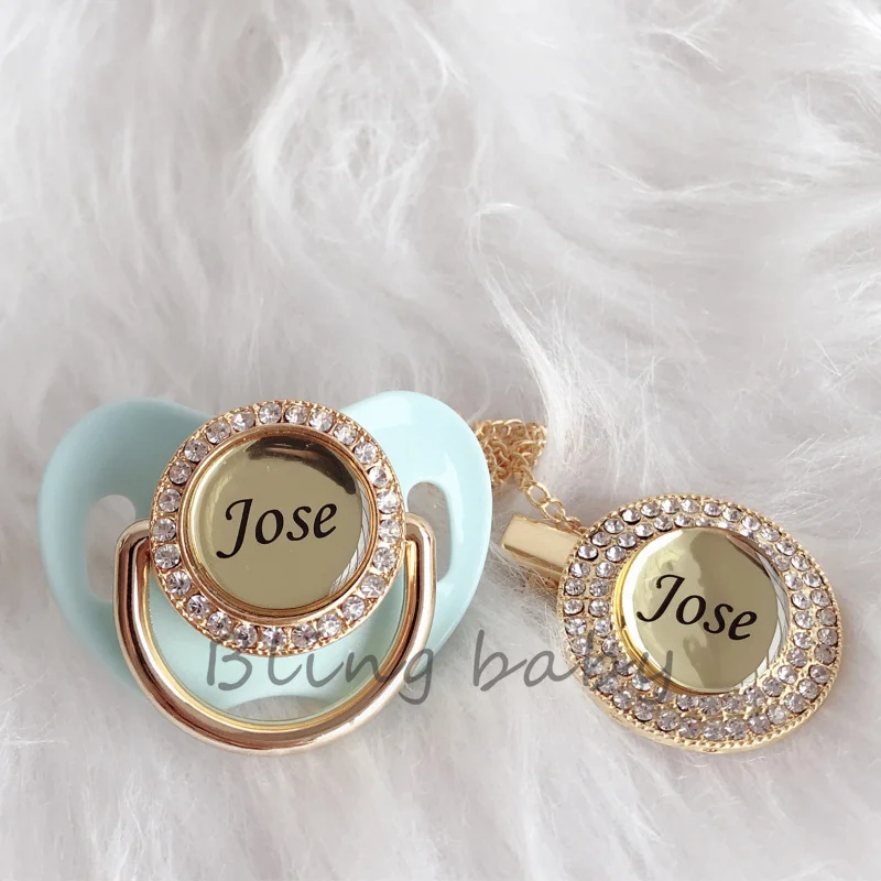 

BLING BABY Bling custom gold Mint pacifier and pacifier clips set BPA free silicone safe unique chupeta bling dummy for baby P7