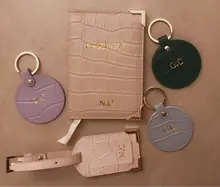 Letras iniciales con monograma de moda Unisex Saffiano funda de pasaporte con etiqueta de equipaje, conjunto de accesorios de viaje