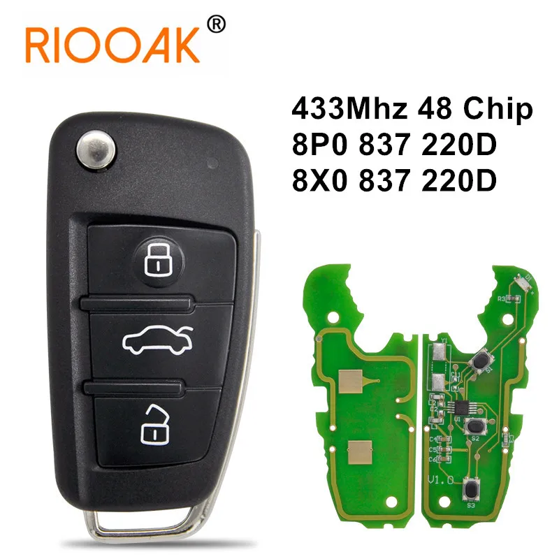 

Car Remote Key Auto Smart Flip Key with HU66 Blade For Audi A1 A3 TT S3 Q3 434Mhz 48 Chip P/N 8X0837220D 8P0837220D