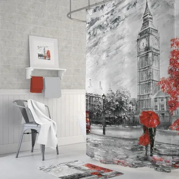 

Zethome Bigben Shower Curtain 180 x 200 cm Digital Print Modern Design Polyester Fabric Waterproof Washable Mould (71" x 78")