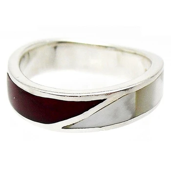 

Silver Ring 925 Sterling m size 20 meandering network White [832]