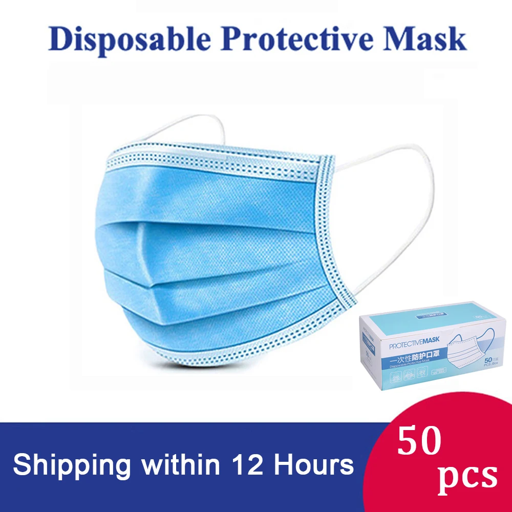 

CZ US Stock Black/Blue Disposable Masks 3-layer Non-Woven Masks Anti PM2.5 Dust Mouth Face Mask Protection Soft Protective Mask