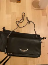 Alas decoradas bolso de un solo hombro de mujer casual moda desenfadada dos cadenas Bolsa Bandolera bolsos de cuero