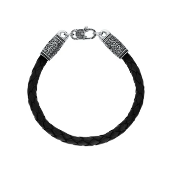 

Silver Bracelet with sunlight leather sample 925