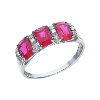 

Silver ring with cubic zirconia and rubies synthetic sunlight sample 925