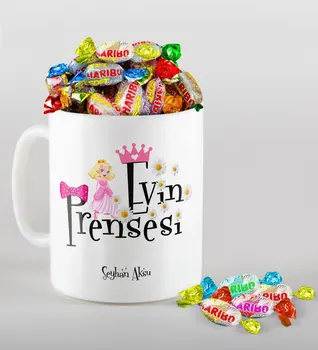 

Personalized House Princess Design Mug and Haribo Fruitbons Candy Gift Seti-3