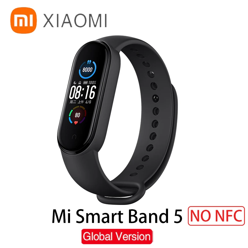 Смарт-браслет Xiaomi Mi Band 5 с большим AMOLED экраном 1:1 пульсометром фитнес-трекером