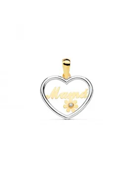 

Pendant Gold Two Color Heart "Mama" with Flower and circon (9kts)