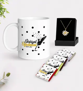 

Personalized Letters Teacher White Mug Chocolate and Is Daisy Necklace Gift Seti-3